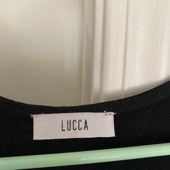 Low cut button down black lucca couture jumpsuit with tie details small - Picture 5 of 7